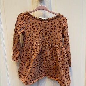 H&M 2T Girls Brown Leopard Print Long Sleeve Flowy Top Blouse